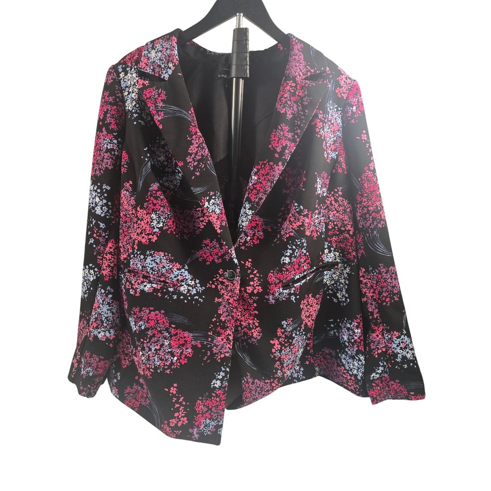 Lane Bryant The Bryant Blazer Black Pink Floral  Single Button Jacket Size 22